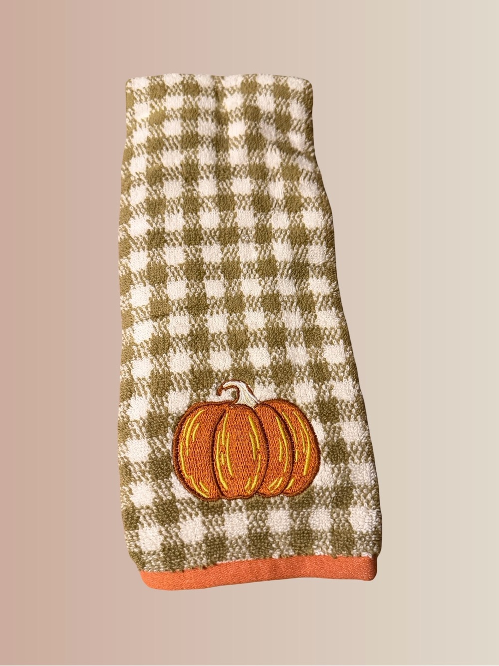 Autumn Pumpkin Embroidered Check Kitchen Towel - Set of 2
